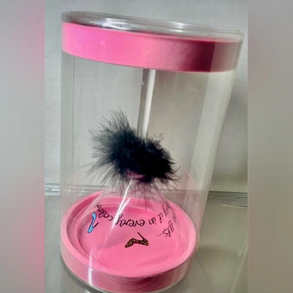 (BRAND NEW) MINX SHOE THEMED MARTINI GLASS W/FEATHERS AT THE BASE OF GLASS